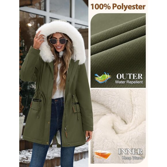 Women's Winter Parka Fleece Lined Jacket Thicken Puffer Coat with Removable Fur - Picture 3 of 5